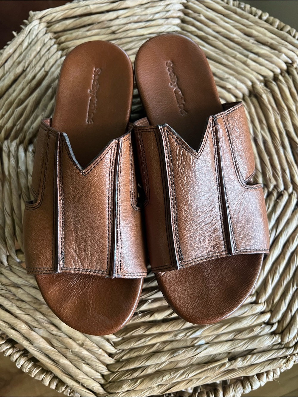 See By Chloe Brown Leather Slide Sandals